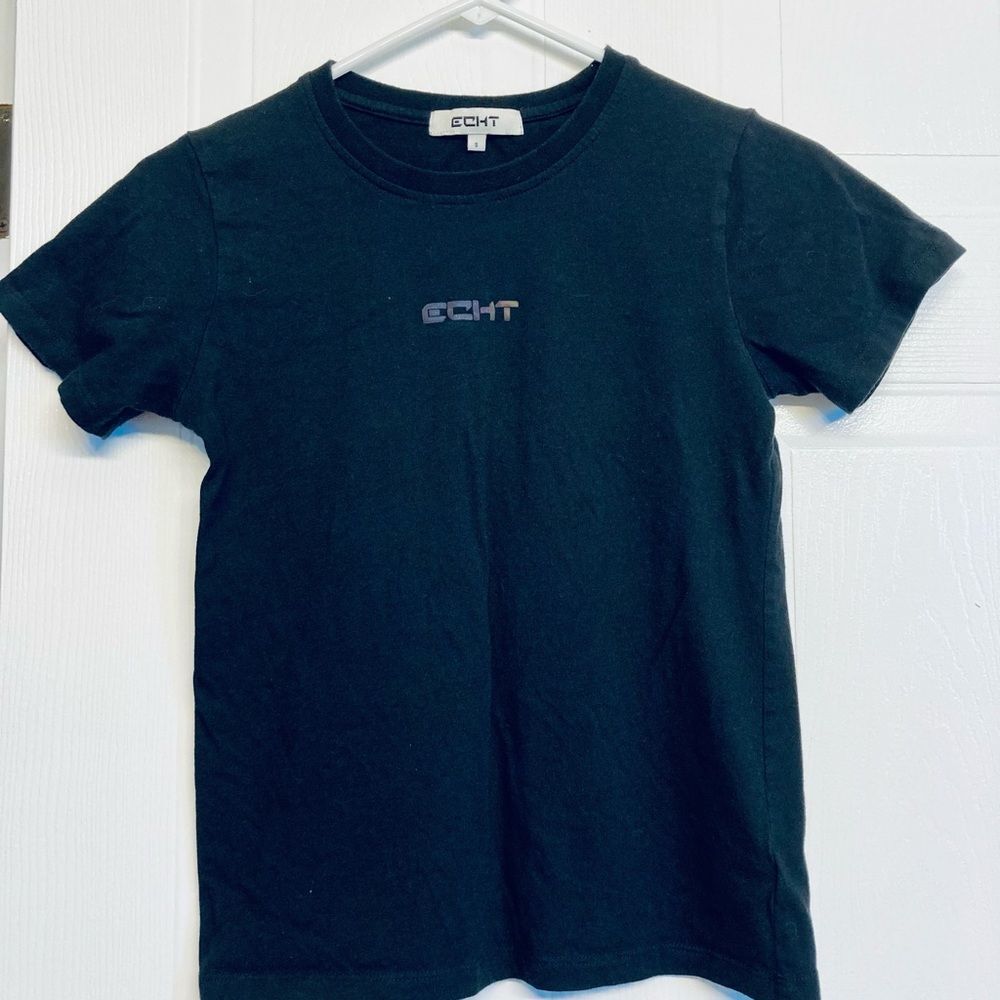 ECHT T-Shirt Womens Small Black Cotton Short‎ Sleeve Logo Athletic Gym Tee